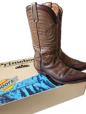 Genuine Leather Cowboy Western Boots Brown Taupe Made In Spain size 37